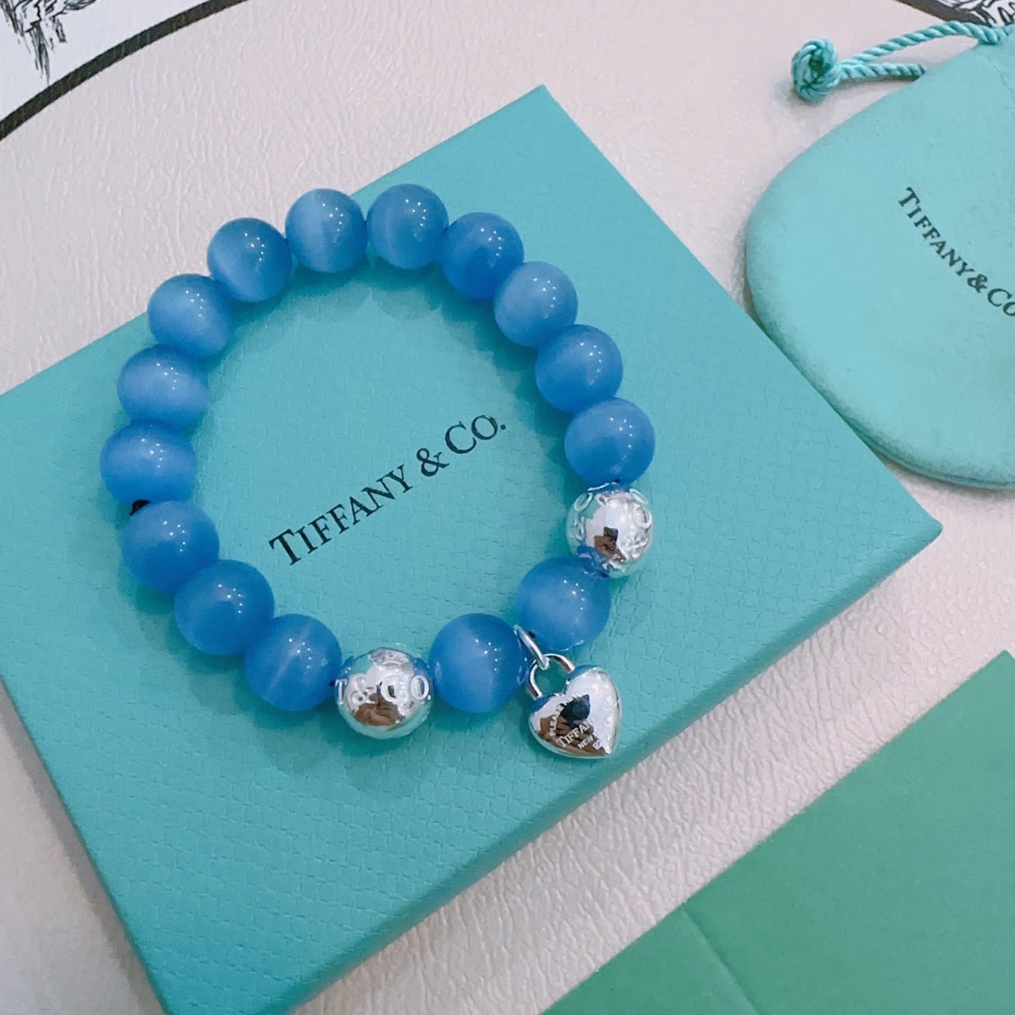 Tiffany & Co. Blue Beaded Bracelet with Lock Charm